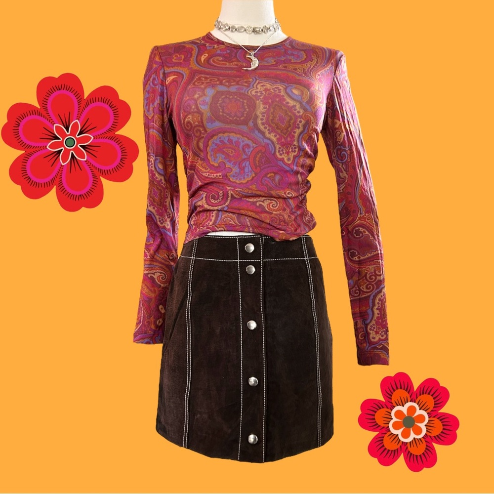 Vintage 90s paisley sheer mesh long sleeve graphic top